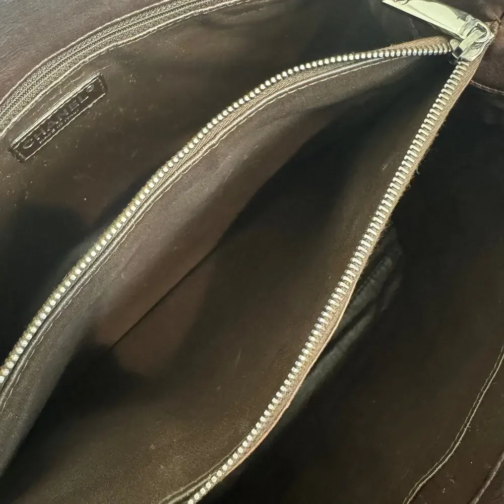 CHANEL Brown Quilted Lambskin Grand Shopping Tote Leather CC Logo Shoulder Bag